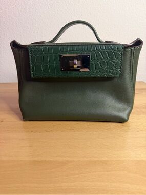 H Mini 24/24 green genuine crocodile leather  PHW vert mangrove olive green 21